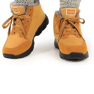 BomKinta Women's Tan Anti-Slip Faux Fur Lined Waterproof Insulated Snow Boots